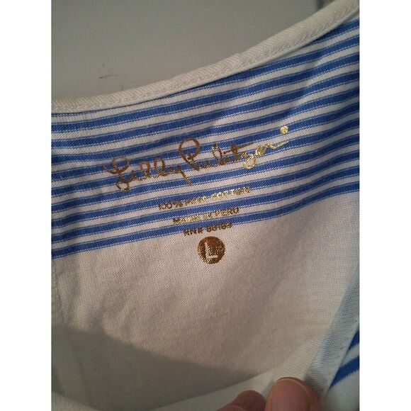 Lily Pulitzer Dress Striped Blue & White Large Long Sleeve - Picture 4 of 7